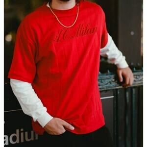 A.C. Milan Red Drop Needle Short Sleeve T-shirt Sz XL